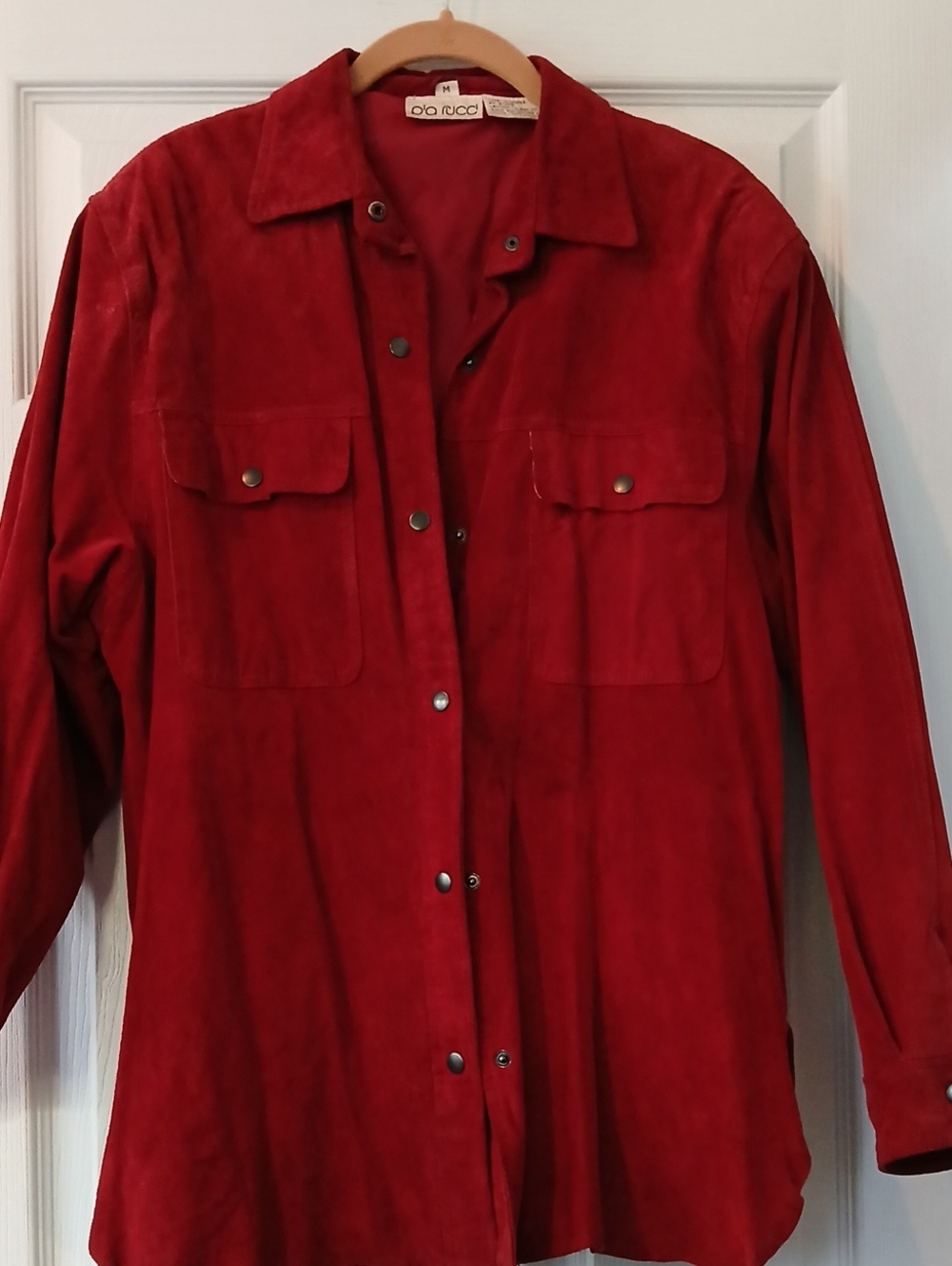 VINTAGE Pia Rucci Red Suede Leather Snap Front Shirt Jacket Women's M